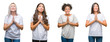 © Krakenimages.com - Collage of group of chinese, arab, african american woman over isolated background begging and praying with hands together with hope expression on face very emotional and worried