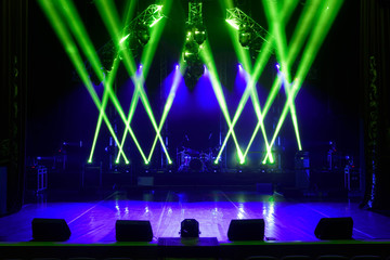 Free stage with lights, lighting devices.