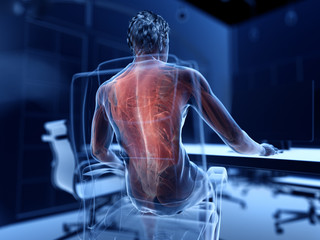 3d rendered illustration of a man working on a pc - painful muscles