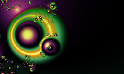 Poster - Abstract digital artwork. The play of light and color in drops of liquid. Fractal graphics technology.