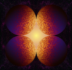 Poster - A beautiful magic spheres with a fire pattern. Fantasy planets in the middle of starry space. Technologies of fractal graphics.