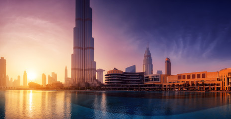 Wall Mural - Beautiful view to Dubai city downtown in the sunset, UAE