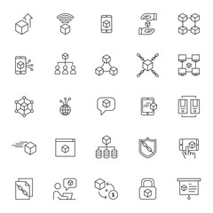 Poster - set of blockchain technology system icons with simple thin line concept and editable stroke