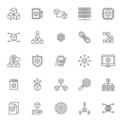 Poster - set of blockchain technology system icons with simple thin line concept and editable stroke