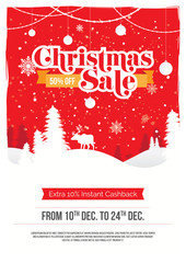 A4 Size Christmas Festival Sale, Offer Poster Design Background Layout Template with 50% Discount Tag