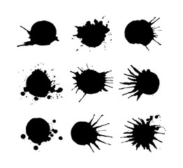 Canvas Print - Set of black ink splashes and drops.