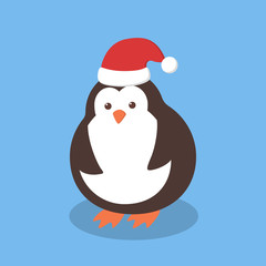 Wall Mural - Funny cute christmas penguin in santa hat