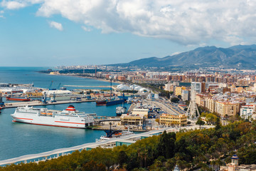 Wall Mural - Panoramic and aerial view of Malaga in a beautiful spring day, Spain