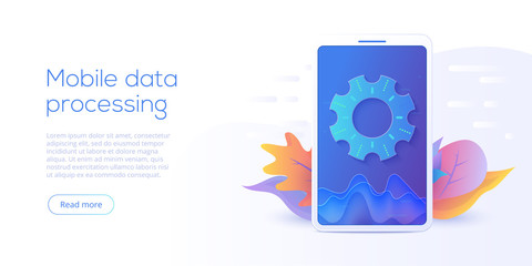 Wall Mural - mobile data processing technology in isometric vector illustration. information storage and analysis