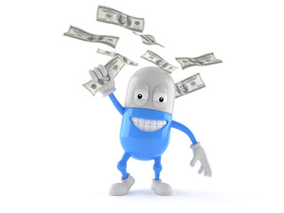 Wall Mural - Pill character catching money