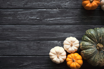 Wall Mural - top view of pumpkin on old wooden backgound. thanksgiving day concept.
