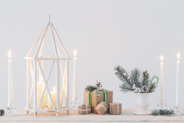 Wall Mural - Christmas decorations with burning candles