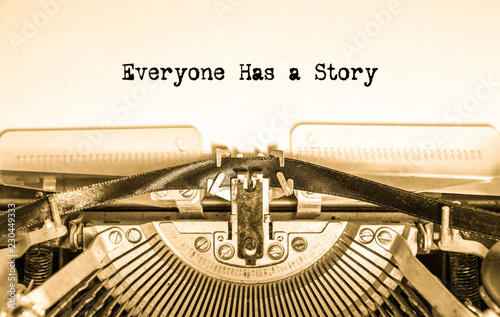 Cuadros en Lienzo printed text on a piece of paper Everyone Has a Story on a vintage typewriter