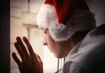 Canvas Print - Young Man in Santa Hat