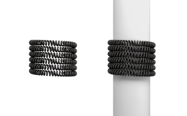 Wall Mural - 3d rendering of two sets of black curled sets of phone cables carefully wrapped around empty space a