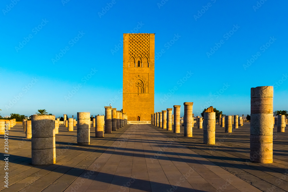 Tousand years old Tower of Hassan of the capital Rabat city in Unesco ...