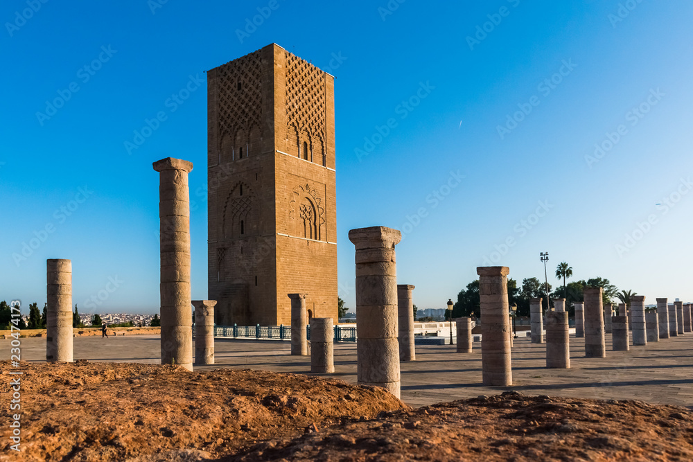Tousand years old Tower of Hassan of the capital Rabat city in Unesco ...