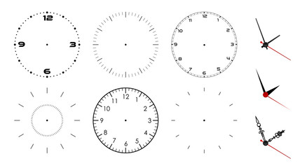 clock face blank isolated on white background. vector clock hands. set for watch design