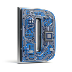 Poster - Letter D.  Alphabet in circuit board style. Digital hi-tech letter isolated on white.