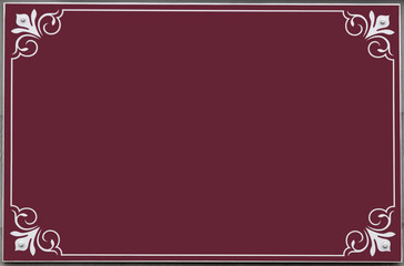 Wall Mural - Empty plum colored sign with white scroll design around border. Isolated. Copy space.