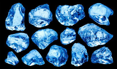 Wall Mural - pieces of natural ice isolated on black background