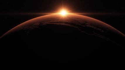 Wall Mural - beautiful sunrise above the surface of mars 4k