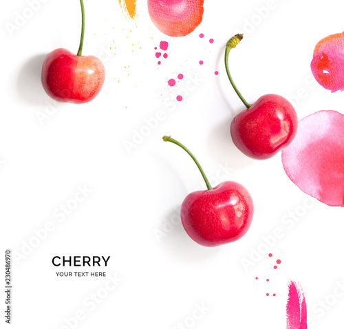 Cuadros en Lienzo Creative layout made of cherry on the watercolor background