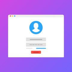 Poster - Online registration form. Login form, sign in page opened in web browser window. Modern flat design vector illustration