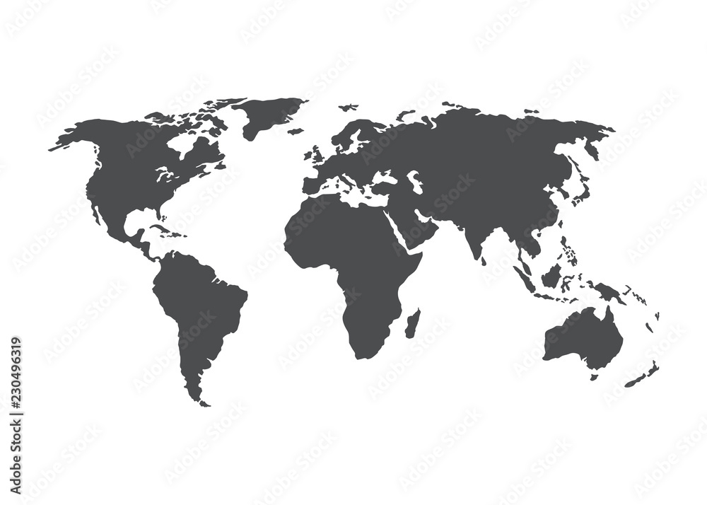 World map vector. Gray blank vector world map, Isolated on white ...