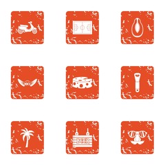 Wall Mural - Beer grill icons set. Grunge set of 9 beer grill vector icons for web isolated on white background