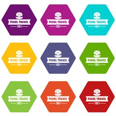 Sticker - Pearl travel icons 9 set coloful isolated on white for web