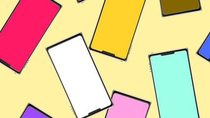 Poster - Texture, seamless pattern of modern trendy beautiful glossy expensive smart realistic isometric surround smartphones, mobile phones, touchscreen devices. The background