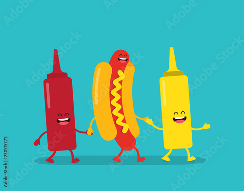 Cuadros en Lienzo Fast food. Hot dog, ketchup and mustard