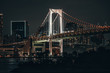 The Rainbow Bridge of Tokyo lit up at night.  Capital city of Japan