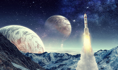 Wall Mural - rocket space ship . mixed media