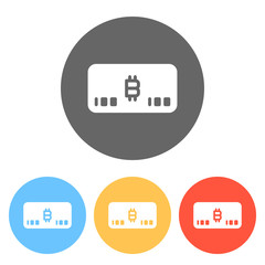 Poster - Electronic money icon. Bitcoin card. Set of white icons on colored circles