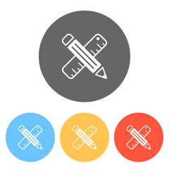 Poster - simple symbol of ruler and pencil, criss-cross. Set of white ico
