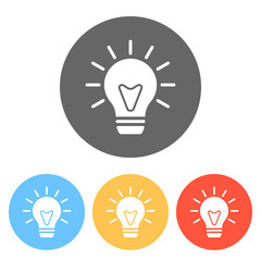 Poster - old bulb with light. simple single icon. Set of white icons on c