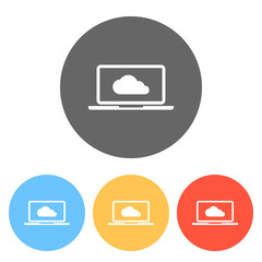Poster - cloud technology, software. laptop and cloud. set of white icons