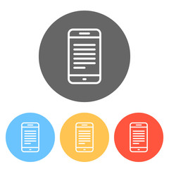 Poster - Mobile phone with text on screen. Simple linear icon with thin o