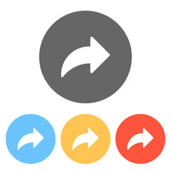 Poster - Share icon with arrow. Set of white icons on colored circles