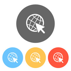 Poster - Globe and arrow icon. Set of white icons on colored circles