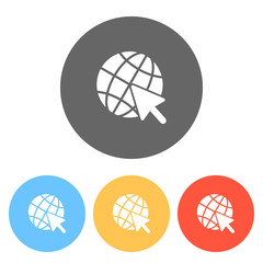 Poster - Globe and arrow icon. Set of white icons on colored circles