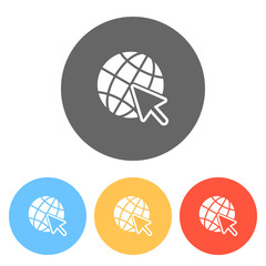 Poster - Globe and arrow icon. Set of white icons on colored circles