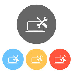 Poster - Laptop repair service. Set of white icons on colored circles