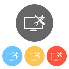 Poster - Computer repair service. Set of white icons on colored circles