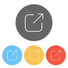 Poster - share, logout or upload. diagonal arrow out square. set of white