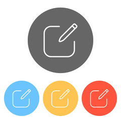 Poster - Edit icon. Square and pen. Linear, thin outline. Set of white ic