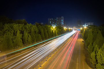 Sticker - light trails on city road