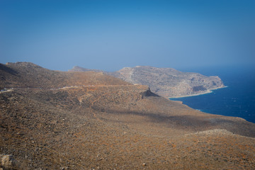 Gramvousa Peninsula, Crete - 09 25 2018: panoramic view of Kissamos Bay